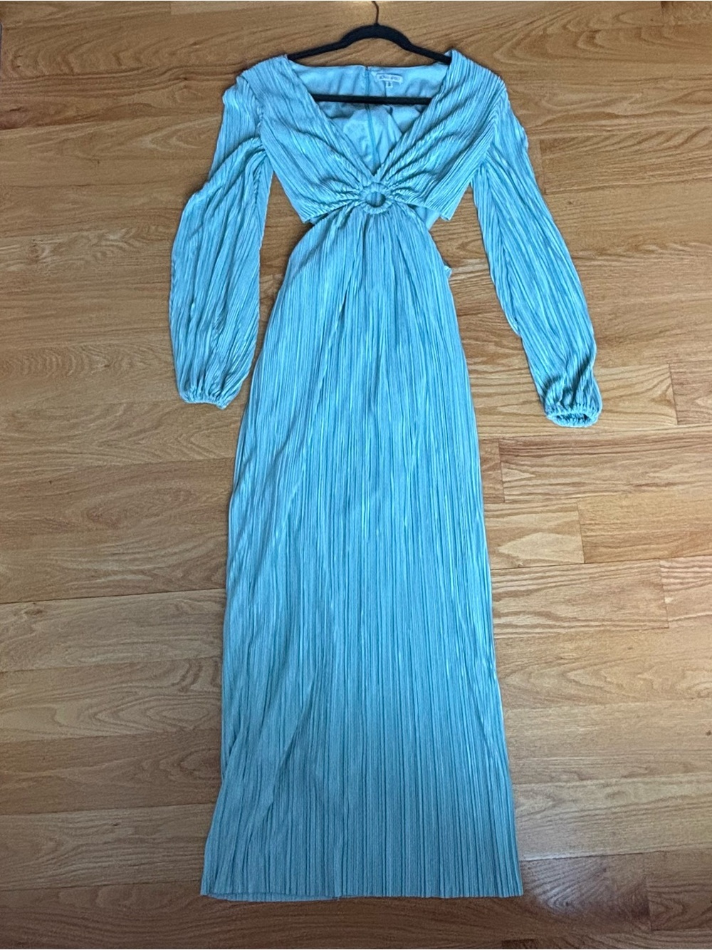 Ronny Kobo Collection Light Blue Pleated Maxi Dress with Ring Detail